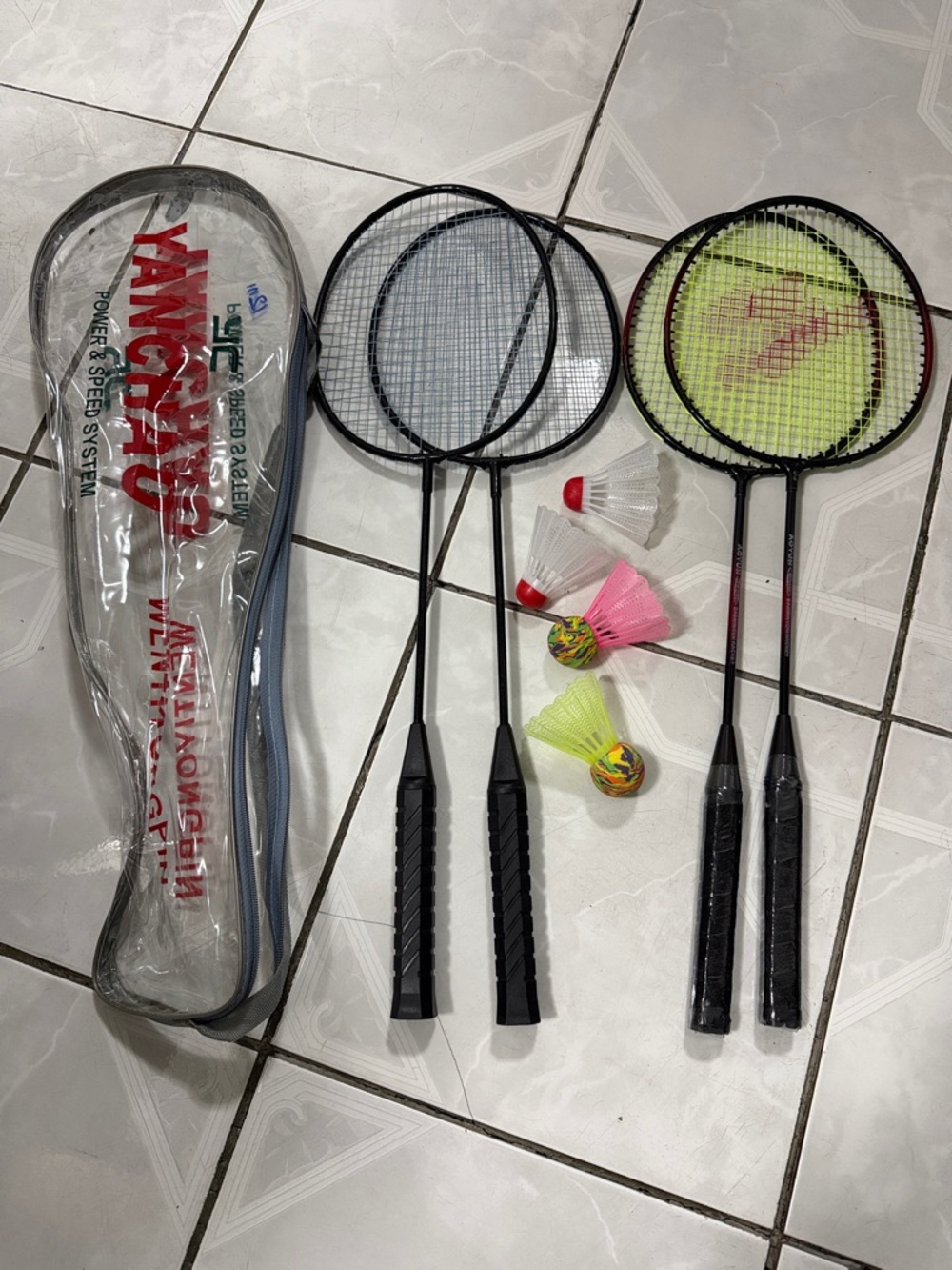 Badminton Racket Set with Shuttlecocks and Carry Case - Blue & Green colors
